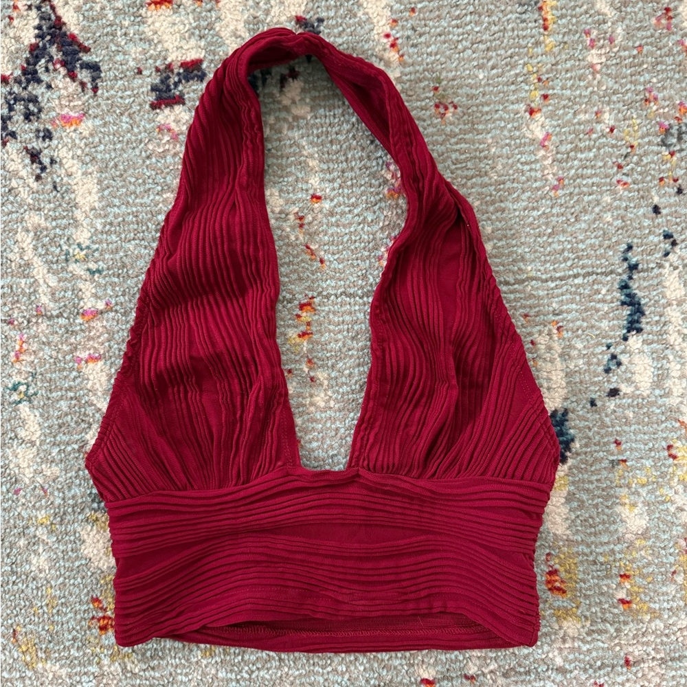 SHEIN Red Ribbed Crop Top